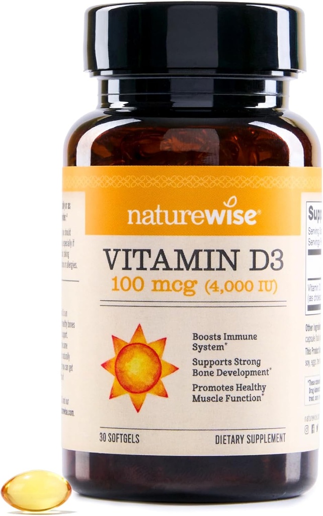 NatureWise Vitamin D3 4000iu (100 mcg) 30 giorni di alimentazione per il supporto immunitario, la funzione muscolare sana e la salute di ossa - Non OGM, senza glutine in olio extra vergine di oliva biologico, (Mini Softgel), 30 conte