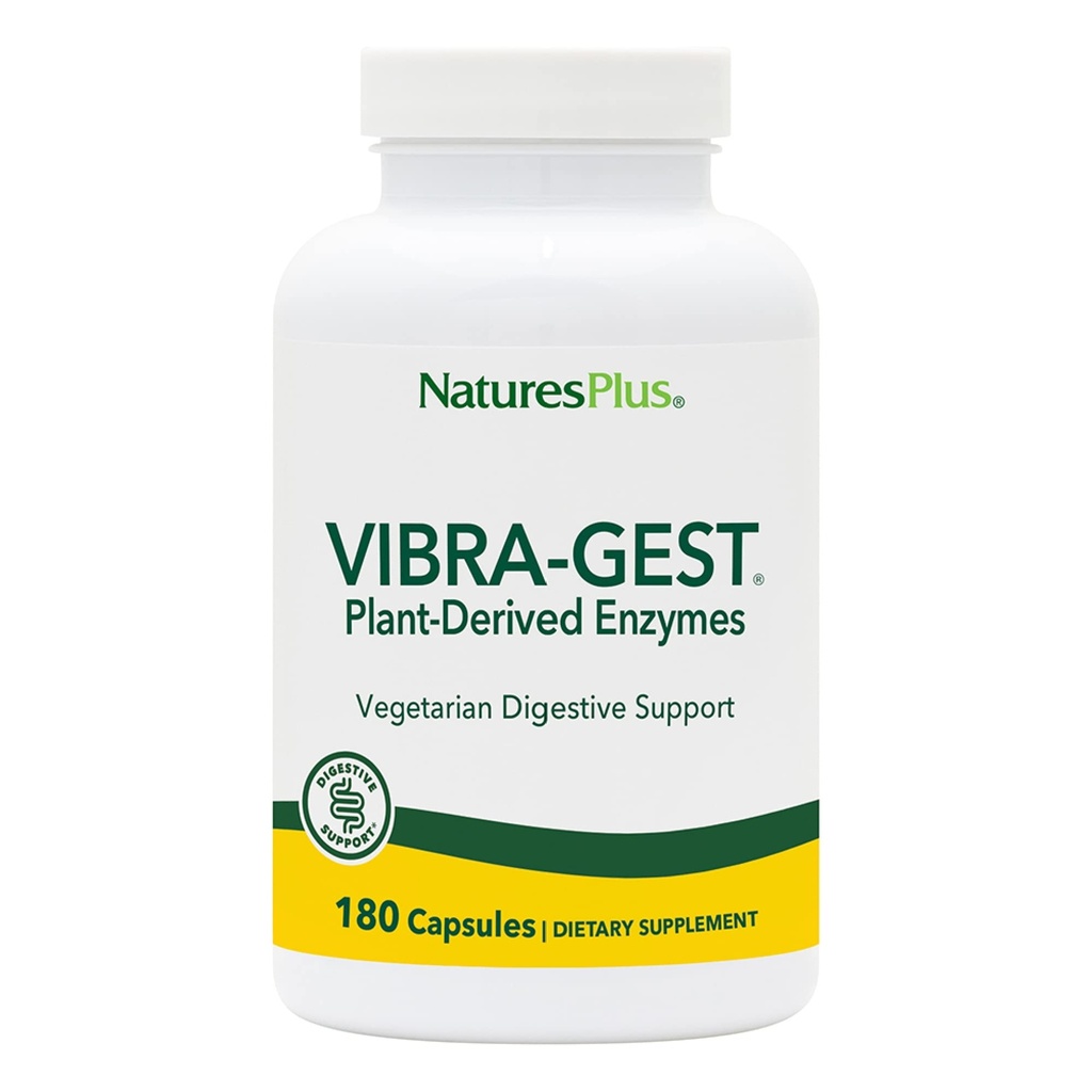 Natures Plus Vibra-Gest - 180 Capsule - Integratore Digestivo Vegetariano con Probiotici, Frutta Viva e Ortaggi - Culture Vite Naturali - 180 Serve