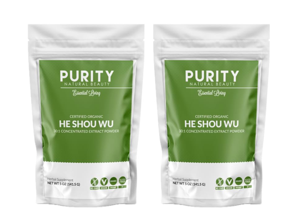 Certificato Organico He Shou Wu - Large 5oz Bag di 30:1 Concentrated-Fo-ti - Organic Foti Extract- Fo ti He Shou Wu Organic (Pack of 2-10 Ounces)