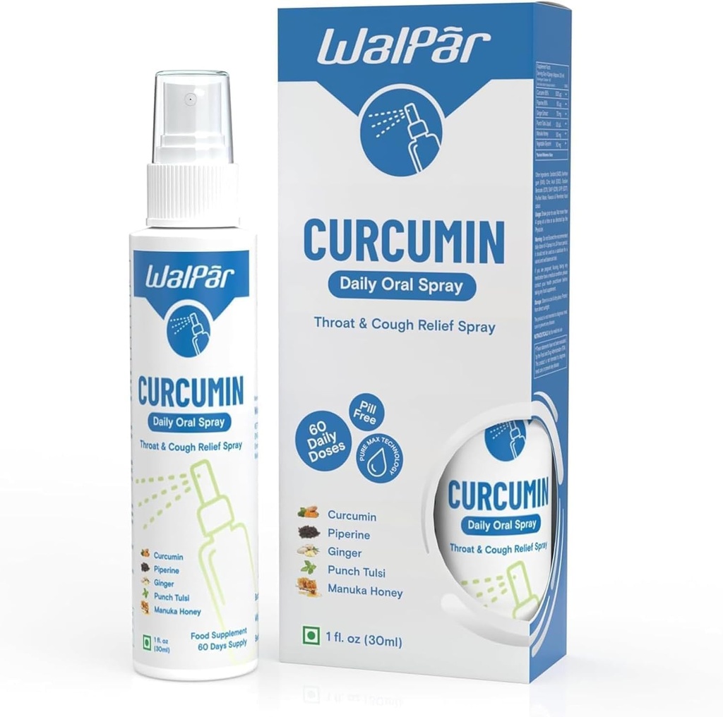 Curcumin Oral Spray - Una miscela naturale con curcumina, Piperina, Ginger Extract, Punch Tulsi e Manuka Honey | 30ml 1 fl. oz | 60 giorni di alimentazione