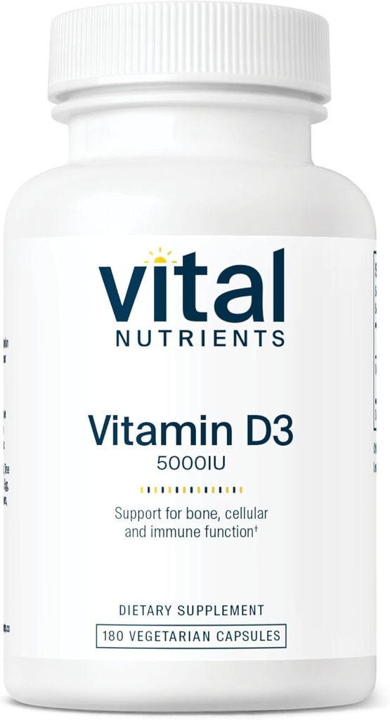 Vitamina D 5000 IU | Supplemento vitamina D3 | Bones sani, denti, muscoli*| Funzione cellulare e immunitaria | Absorbimento di calcio | Glutine, latticini e soia Free | 180 capsule