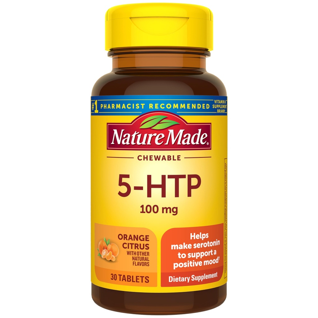 Natura Made Chewable 5HTP 100mg, 5-HTP Mood Support Supplemento, 30 5 HTP Chewable Tablet, 30 giorni di alimentazione