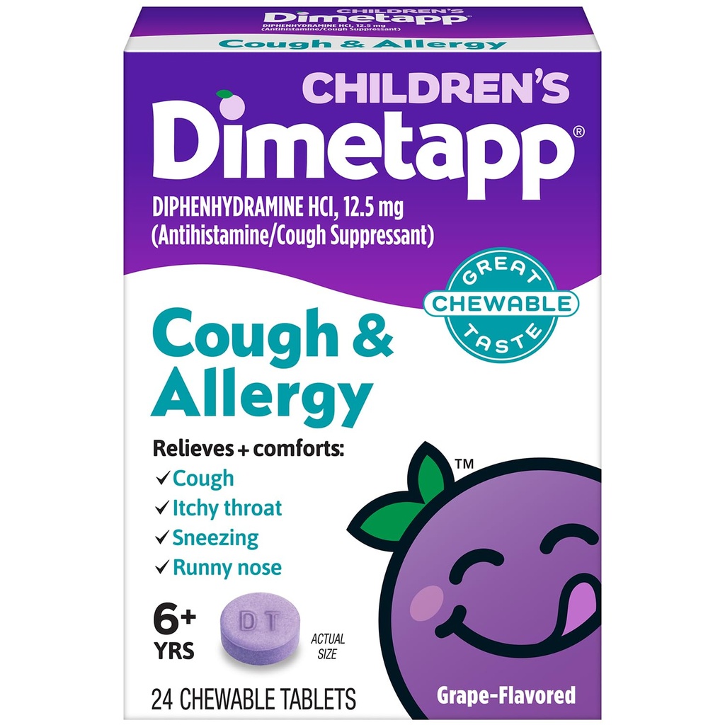 Dimetapp Cough & Allergy Chewable per bambini, 24 compresse, Uva