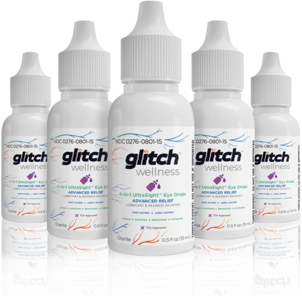 Glitch UltraSight Gocce per occhi secchi 15mL - 4 in 1 Gocce Avanzate per Occhi Secchi Rilievi - Tutto il giorno Comfort con Idratazione, Illuminazione, Raffreddamento - Efficacemente Soothes Irritation & Dryness (5)