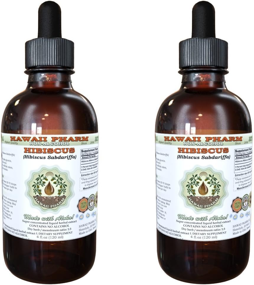 Estratto di liquido senza alcool di Hibiscus, Ibiscus organico (Hibiscus Sabdariffa) Dried Flower Glycerite Hawaii Pharm Natural Herbal Supplement 2x2 oz