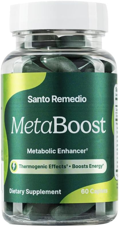 Santo Remedio MetaBoost, integratore alimentare, Metabolic Enhancer, Fornisce un effetto termogenico, aumenta la combustione delle calorie, tè verde (termogenico), cromo e calcio, 60 compresse, vegetariano