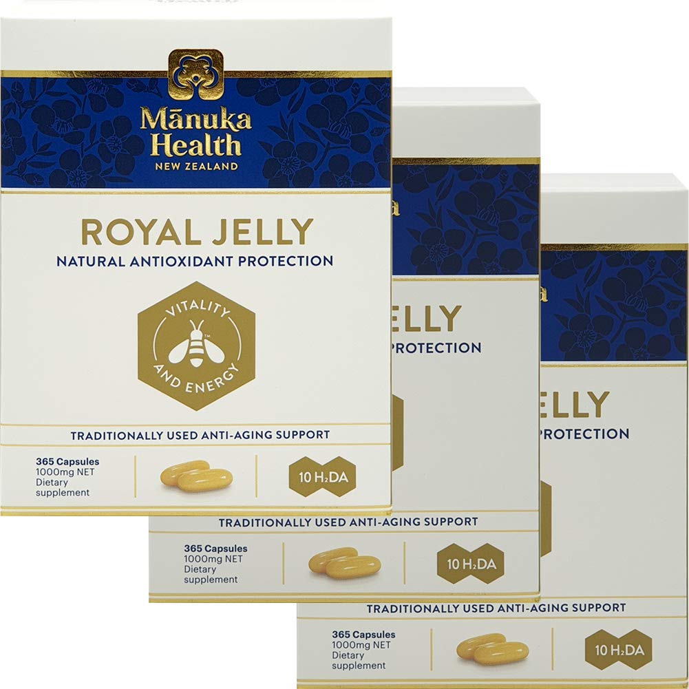 Manuka Salute 10hda Royal Jelly 1000mg 365 capsule 100% puro Nuova Zelanda Royal Jelly Immune System Booster & Supports Skin Health & Vitality (Pack of 3)
