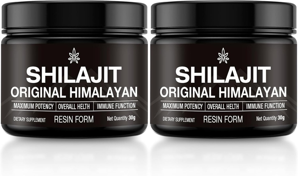 Shilajit Pure Himalayan Organic Shilajit Resina Gold Grado 100% puro Shilajit per gli uomini e le donne con acido Fulvic, 85+ minerali Trace, Lab Test per l'energia, supporto immunitario, 30 Grammi (2 Confezione)