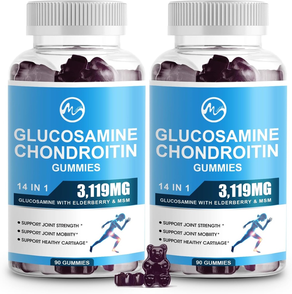 M inch Glucosamine Chondroitin Gummies, 1500mg Glucosamine & 1000mg MSM per Serving, Supporto Congiunto Supplemento per Adulti, Sapore di sambuco, 45 Serve(Pack of 2)