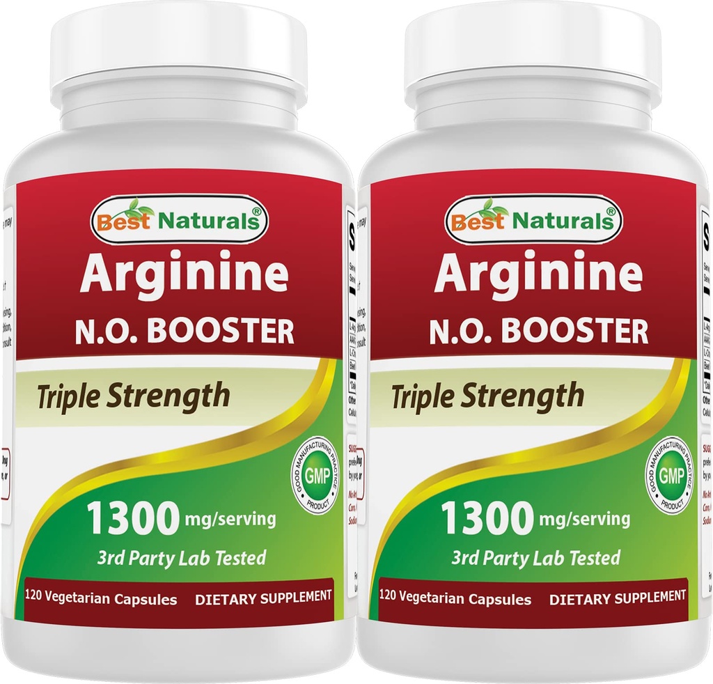 Best Naturals L-Arginina NO Booster Triple Strength 1300 mg Serve 120 capsule di veg (120 conteggio (pacchetto di 2))