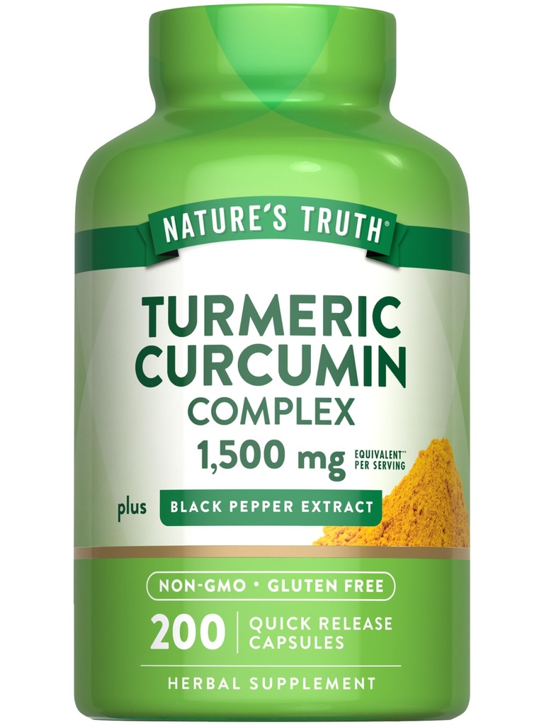 Nature's Truth Turmeric Curcumin Complex | 1500mg | 200 capsule | con estratto di pepe nero | Non OGM & Gluten Integratore gratuito