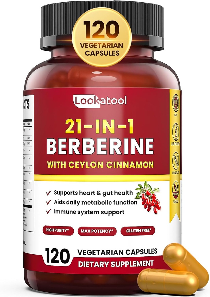 21-in-1 Berberina Supplemento con Ceylon Cinnamon - Organic Berberine HCL Phytosome, 5X Assorbimento Superiore per Metabolismo Support 120 capsule