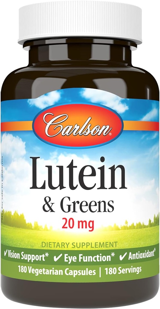 Carlson - Lutein & Greens, 20 mg, Vision Support & Eye Function, Antiossidante, 180 capsule vegetariane