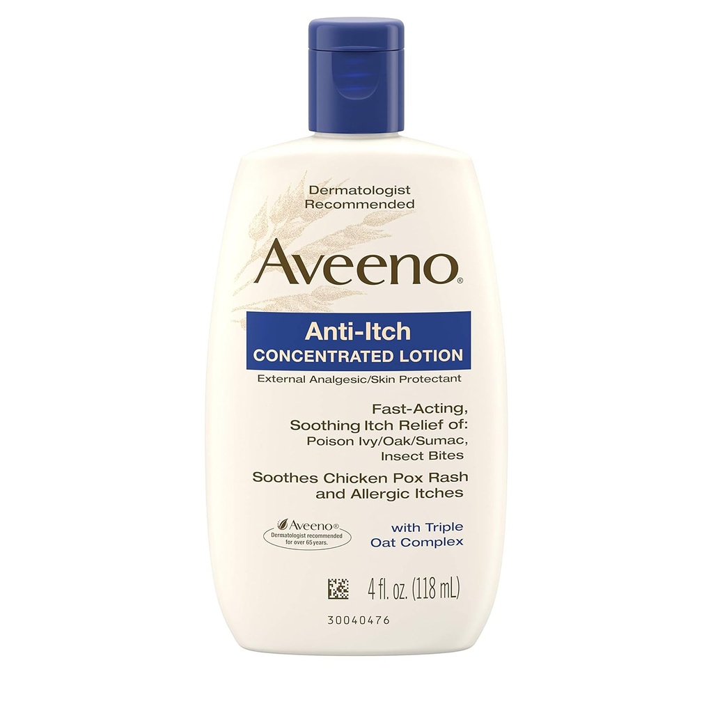 Aveeno Anti-Itch Concentrato Lozione con Calamine e Triplo Complesso di avena, Protezione della pelle per l'itch Relief veloce da Poison Ivy, Insect Bites, Pollo Pox, e prurito allergico, 4 fl. oz
