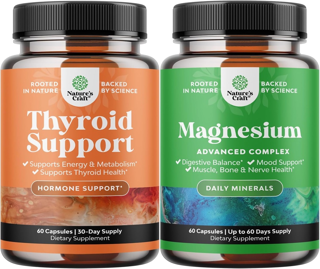 Bundle of Herbal Thyroid Support Complex e High Absorption Magnesium Complex - Mood Enhancer Energy Supplement per la salute tiroide - con Magnesio Ossido per la digestione di stomaco e supporto per l'umore