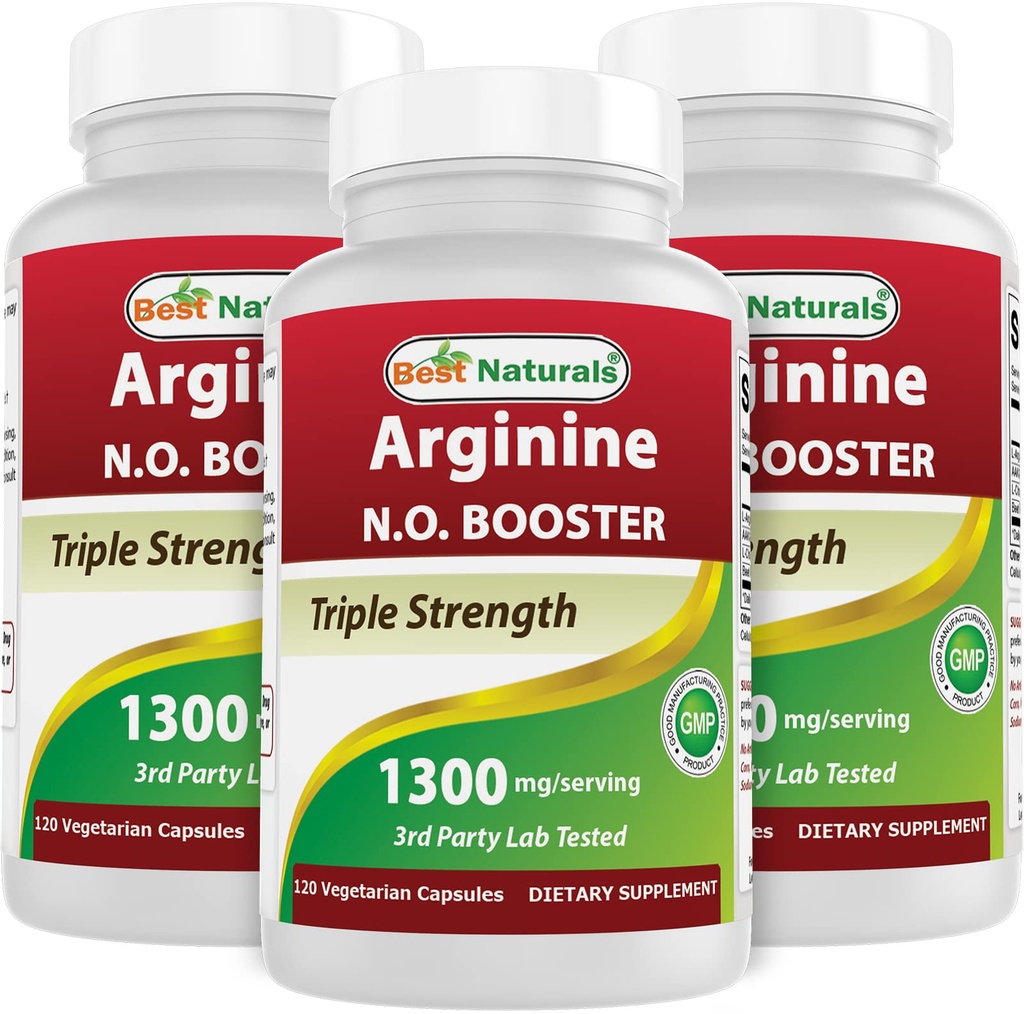 I migliori naturali L-Arginina NO Booster Triple Strength 1300 mg Serve 120 capsule di veg (120 conteggio (pacchetto di 3))