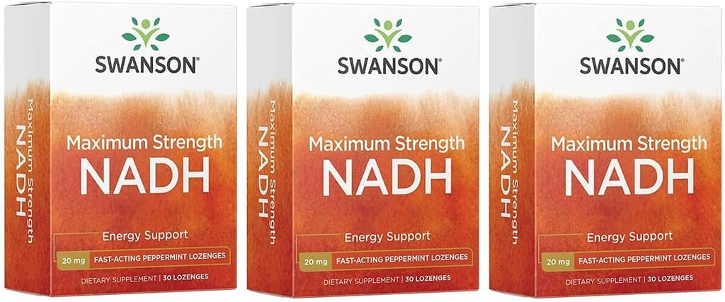 Swanson massima resistenza NADH - Lozenges di menta piperita veloce per promuovere la salute del cervello e il supporto energetico - Vitamina B3 Coenzima per aiutare a combattere la fame - (30 compresse, 20 mg ogni) 3 pacchetto