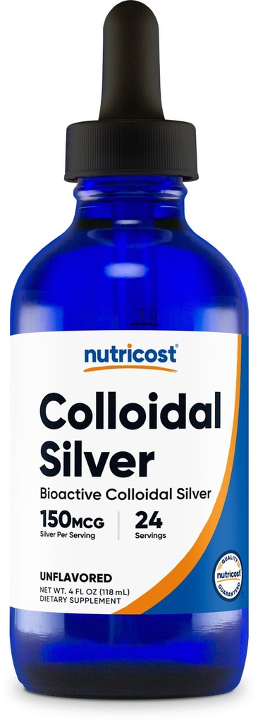 Nutricost Colloidal Silver 4oz - Bottiglie di vetro blu cobalto, Bio-Active Colloidal Argento