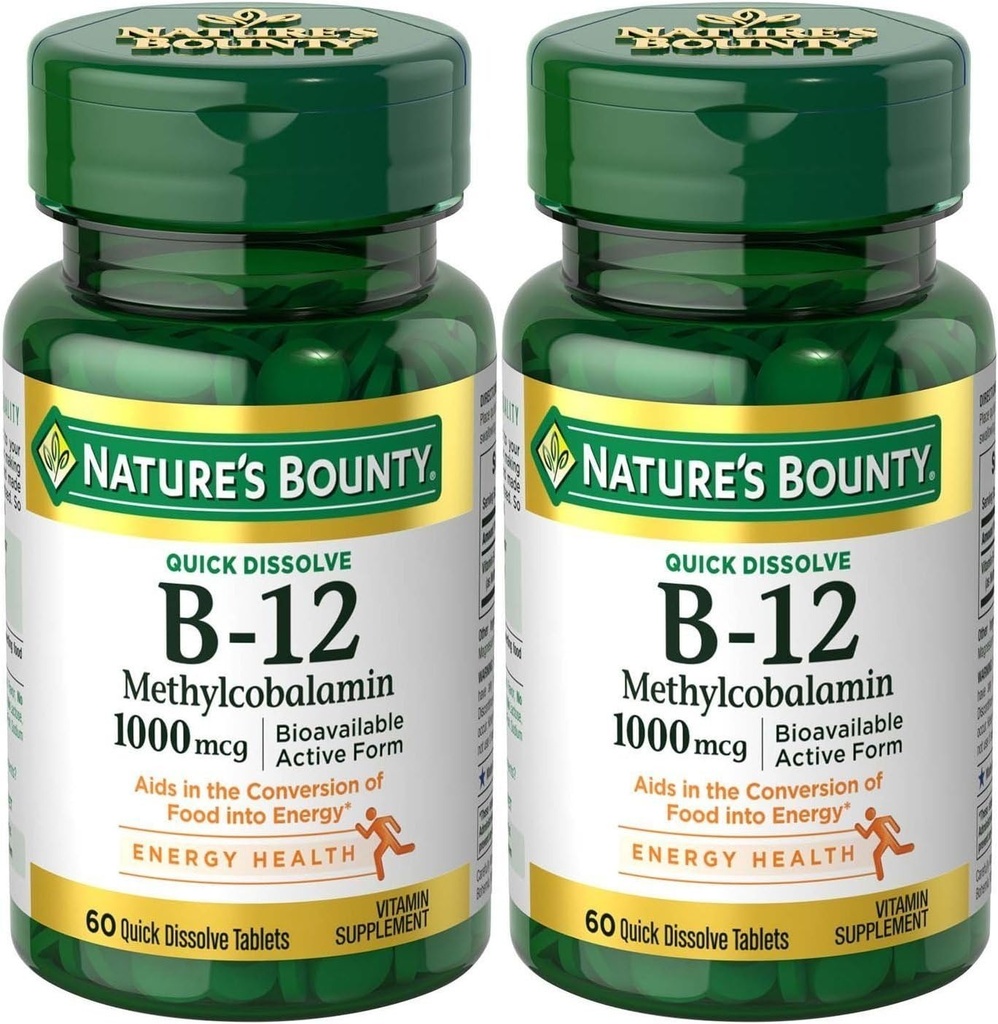 Natures Bounty Methylcobalamin B12 Microlozenge Tablets, 1000 mcg, 120 Conte), 60 Conte (Pacchetto di 2)