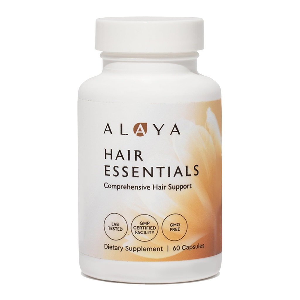 Alaya Hair Essentials - Supplemento ai capelli con Biotina, Keratina, Acido Folico, Vitamina B12, B6 - Lab Tested - Gluten Free - Alimentazione 30 giorni