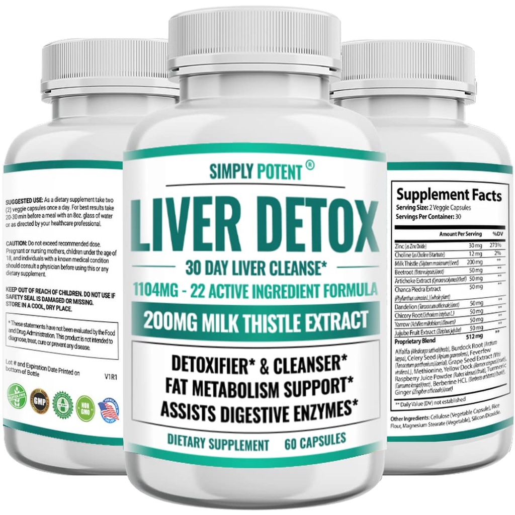 Riparazione del fegato Detox & Supplemento di riparazione, formula di salute del fegato dell'estratto del carciofo w 22 erbe per il supporto del fegato, fegato Detox Cleanse Pills - Latte Thistle Dandelion Turmeric Ginger Beet Zinc, 60 capsule