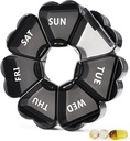 MOLN HYMY Large Pill Organizer 7 giorno, Pretty Weekly Pill Box Case, Cute Girly Medicine Dispenser Container per vitamina, pancia, farmaci, supplemento (nero)