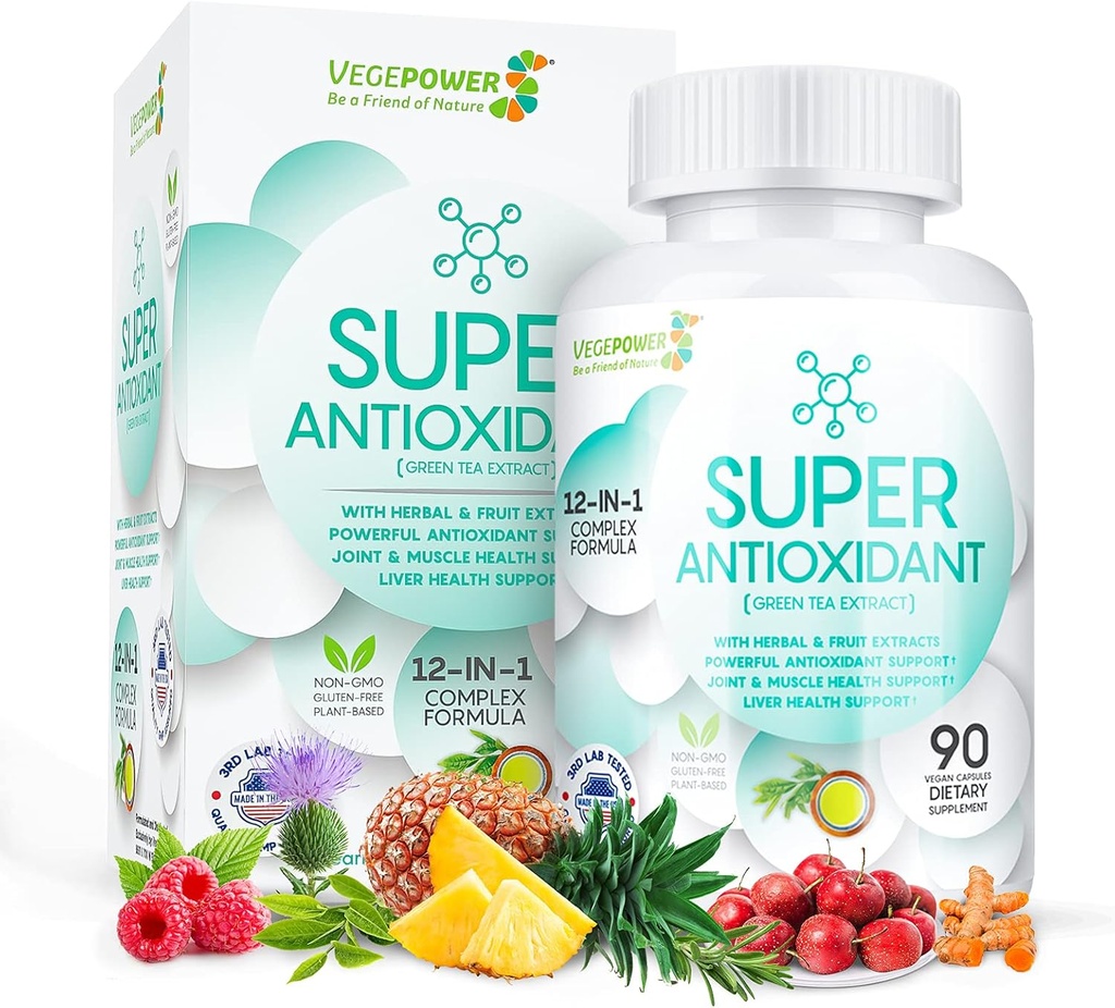 Estratto di tè verde con uva, cardo del latte - integratore antiossidante e immunitario, potente miscela di Estratto di erbe - supporto per la cura della pelle, senza glutine, non OGM - 90 capsule vegane