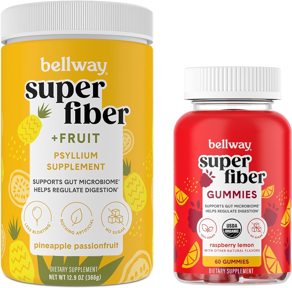 Bellway Super Fiber Polvere + frutta, Ananas Passion Fruit Super Fiber Gummies Bundle