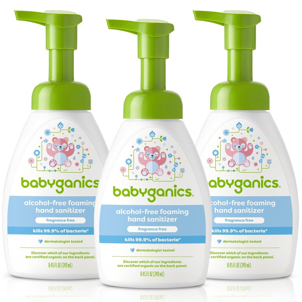 Babyganics Alcohol-Free Foaming Hand Sanitizer, Bottiglia di pompa, Fragrance Free, 8.45 oz, 3 Pack