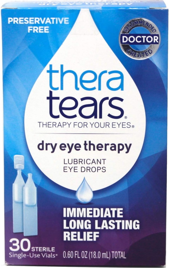 TheraTears Gocce per occhi secchi, Terapia degli occhi asciutta gocce lubrificanti, Preservative Free, 30 Conte