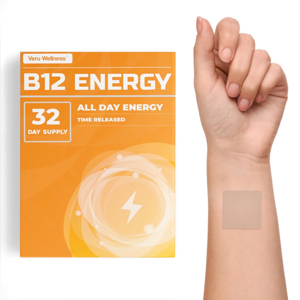 Veru Wellness B12 Energy Patch - Energy, Focus - B12, C, B6, Iron, Guarana e Garcinia Cambogia - Esterno Utilizzare solo 32 Conte