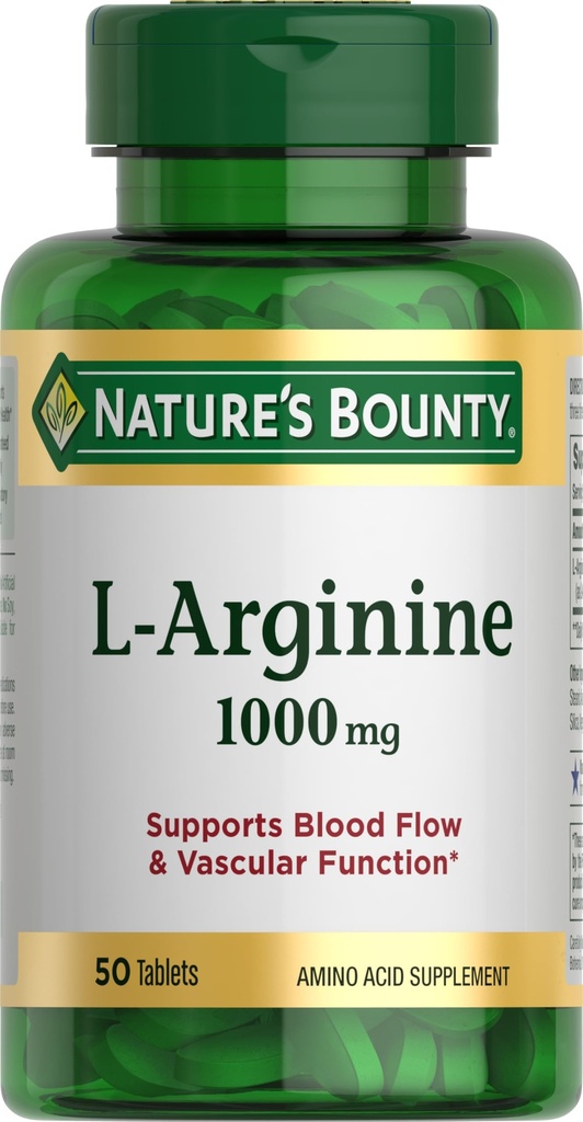 La Bounty L-Arginina 1000mg della natura per il flusso sanguigno e la funzione vascolare – Non-OGM, Gluten Free, 50 compresse