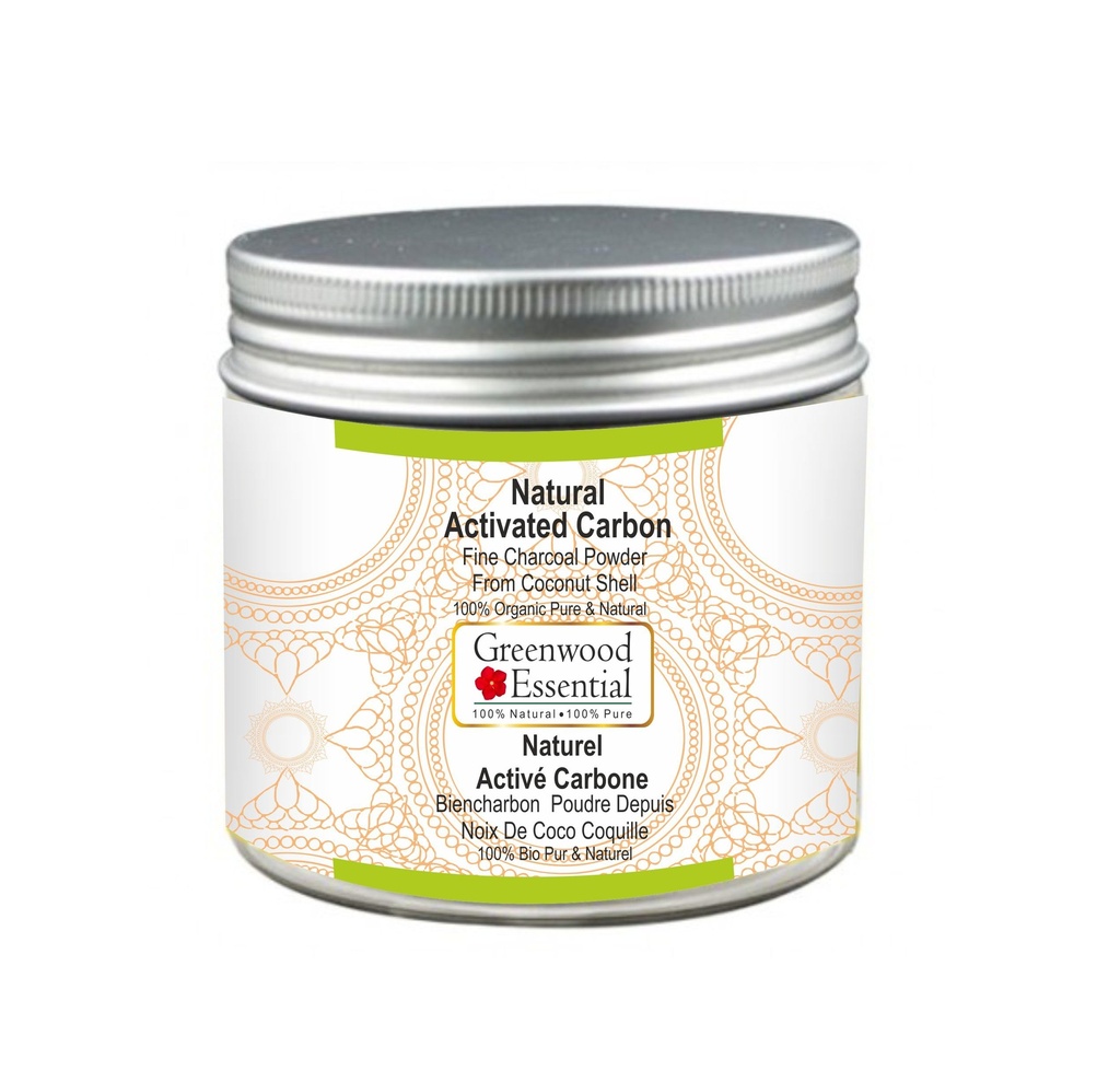 Polvere di carbone fine attivata naturale di Greenwood dalla conchiglia di cocco 100% puro organico & naturale 100gm (3,5 oz)