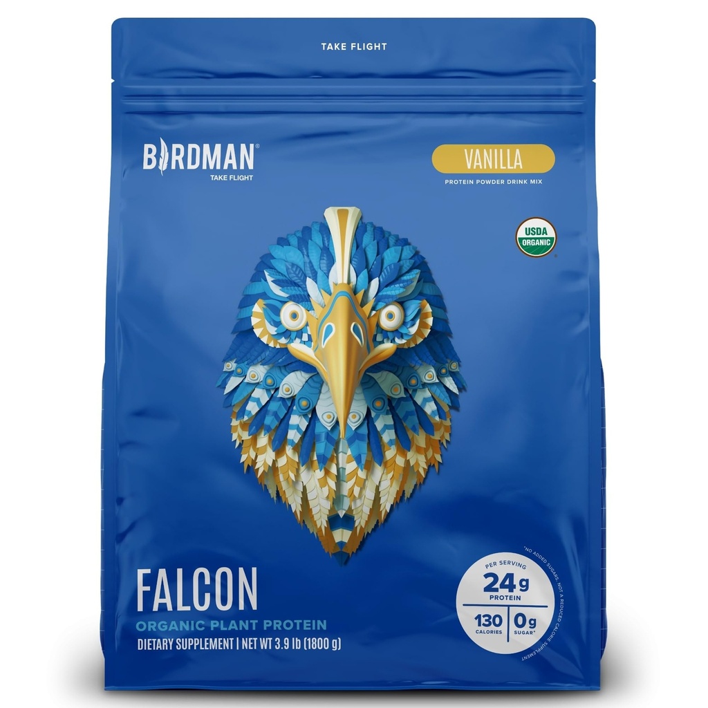 BIRDMAN Falcon Vegan Protein Powder Organic, Stevia & Sugar Free, Plant Based Protein, Low Carb, Dairy Free, Keto, Non Whey Protein, Probiotico, Pea Protein | Vanilla Flavor - 60 Servings - 3.9 lb