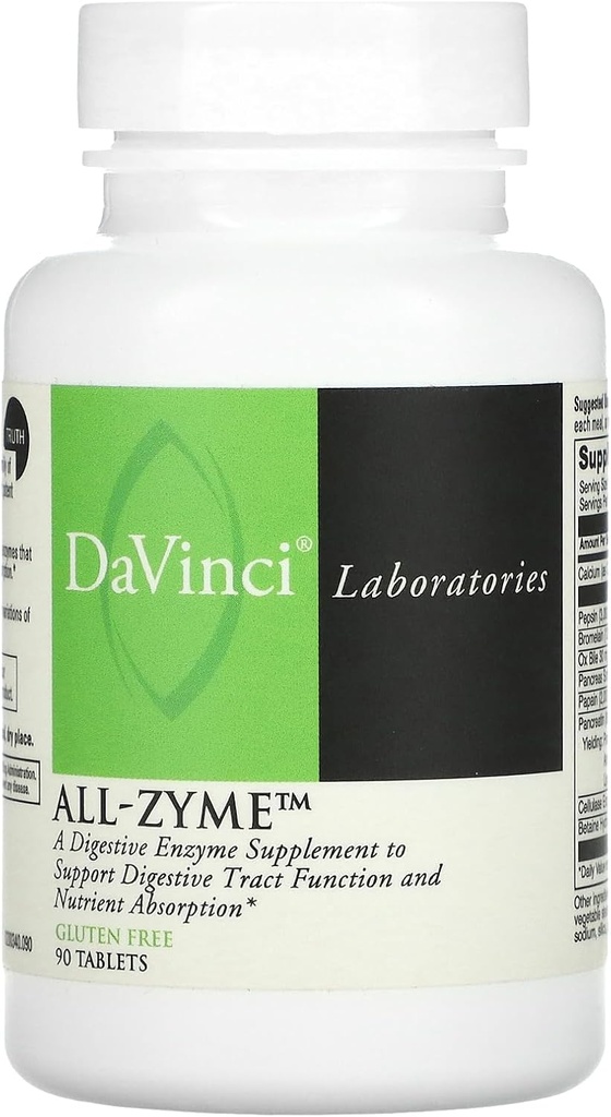 Davinci Laboratories – All-Zyme, Proteolytic Enzymes e Digestive Enzyme Supplement, Bloating, Gas, Costipation e Joint Health, Ingredienti Non OGM, 90 compresse