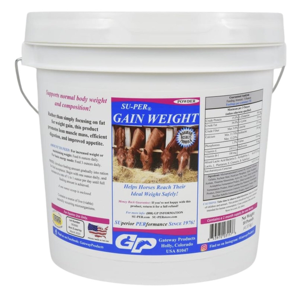 SU-PER Gain Peso per cavalli - Equine Supplemento Peso Gainer per cavalli - Promuove massa muscolare magra, digestione e appetito - 10 sterline, 1 mese di fornitura