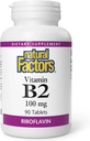 Fattori naturali - Vitamina B2 Riboflavin 100mg, Supporto per l'energia e il metabolismo normale, 90 compresse