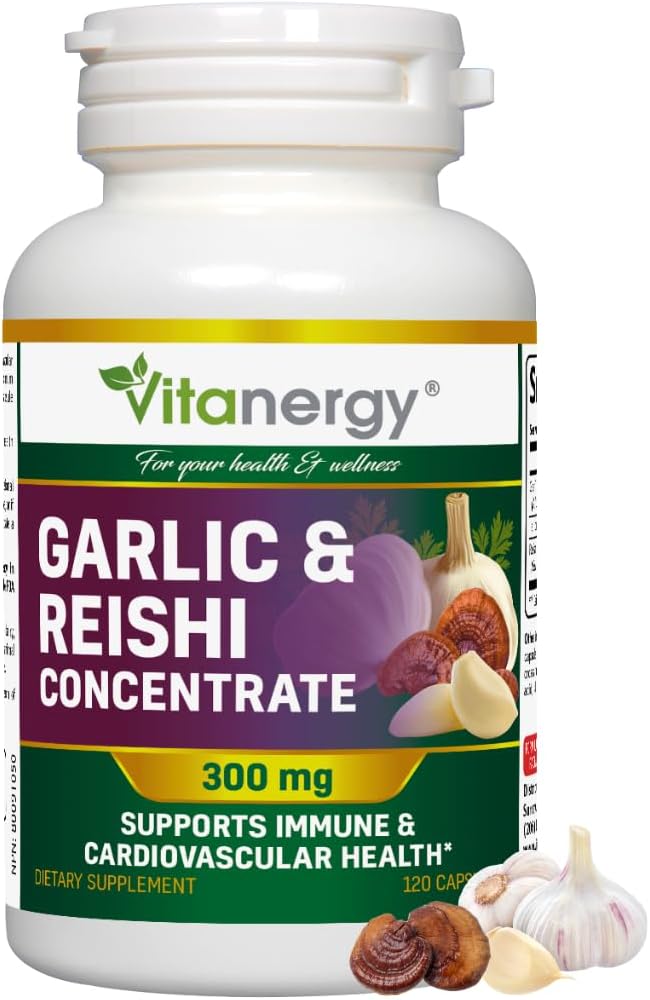 Aglio & Reishi Capsules - Salute cardiovascolare &amp; Assistenza immunitaria - Potente espulsore integrale, Nessun retrogusto - 120 Vegan Caps