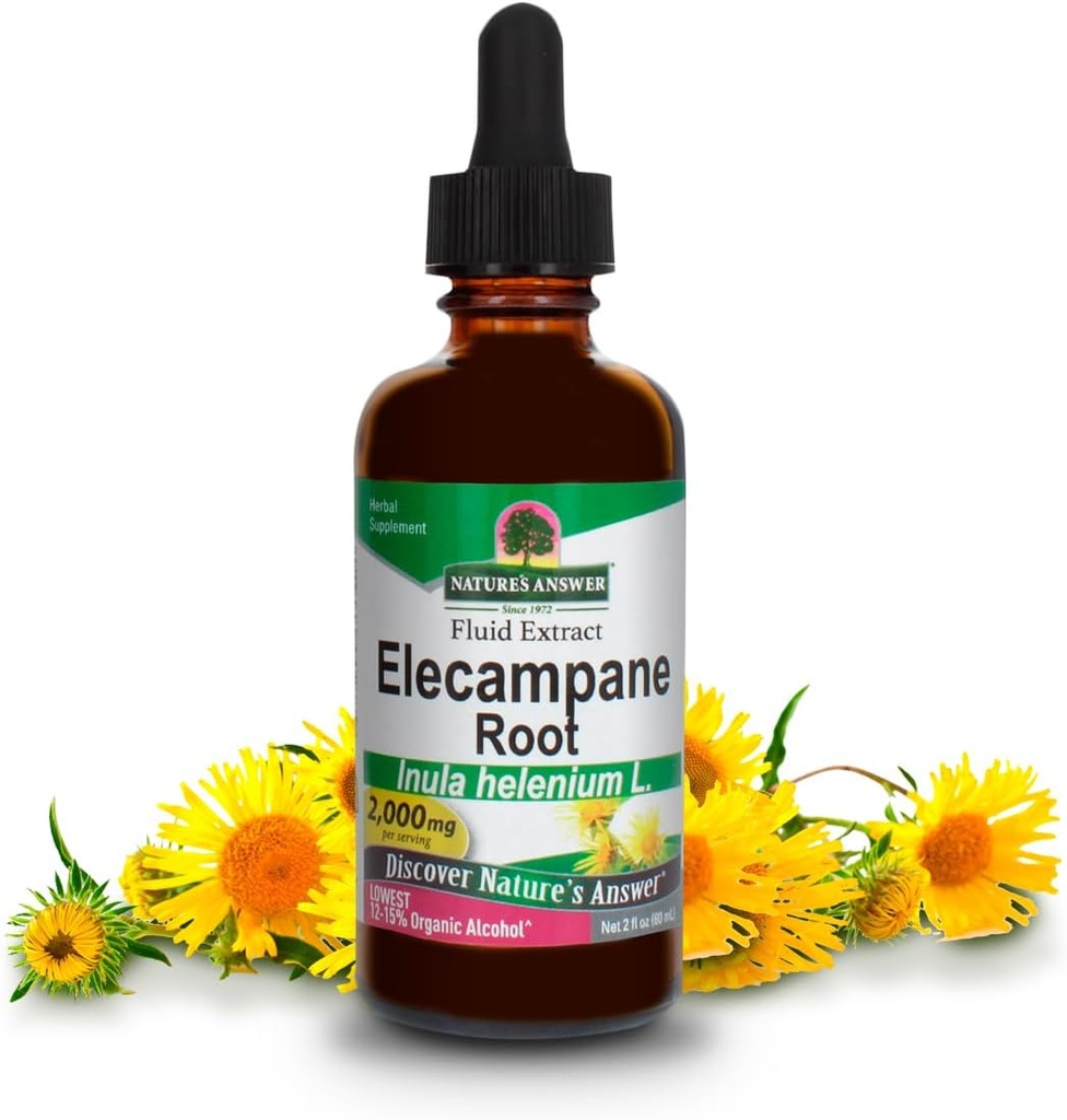 Risposta della natura Elecampane Root 2 oz. basso alcool organico 2000mg - Integratore di erbe - Non OGM & Kosher - Basso alcool senza glutine 100% Vegan - 2 FL Oz