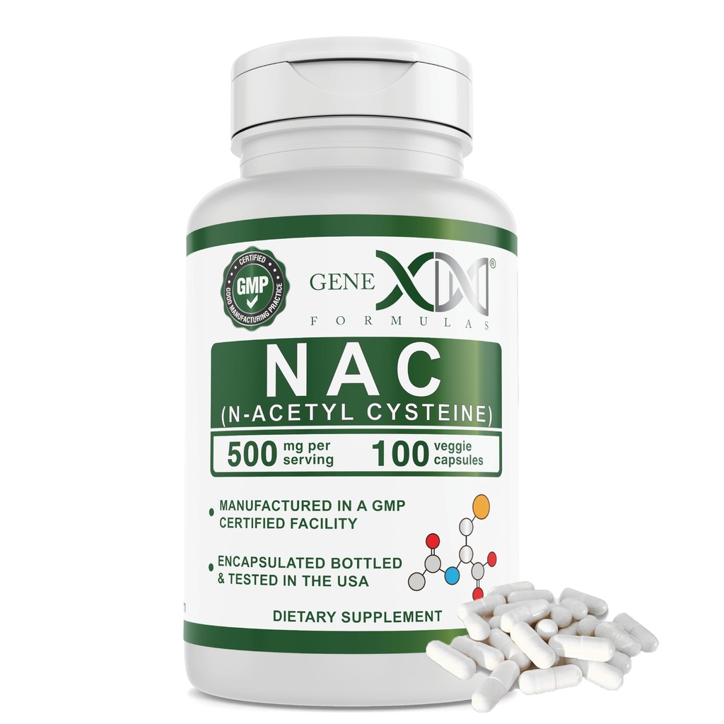 Genex Formulas NAC 500mg (100 capsule) N-Acetyl Cysteine, Supporta la salute del fegato - Non OGM, Gluten Free, Vegan (3 mesi di fornitura)
