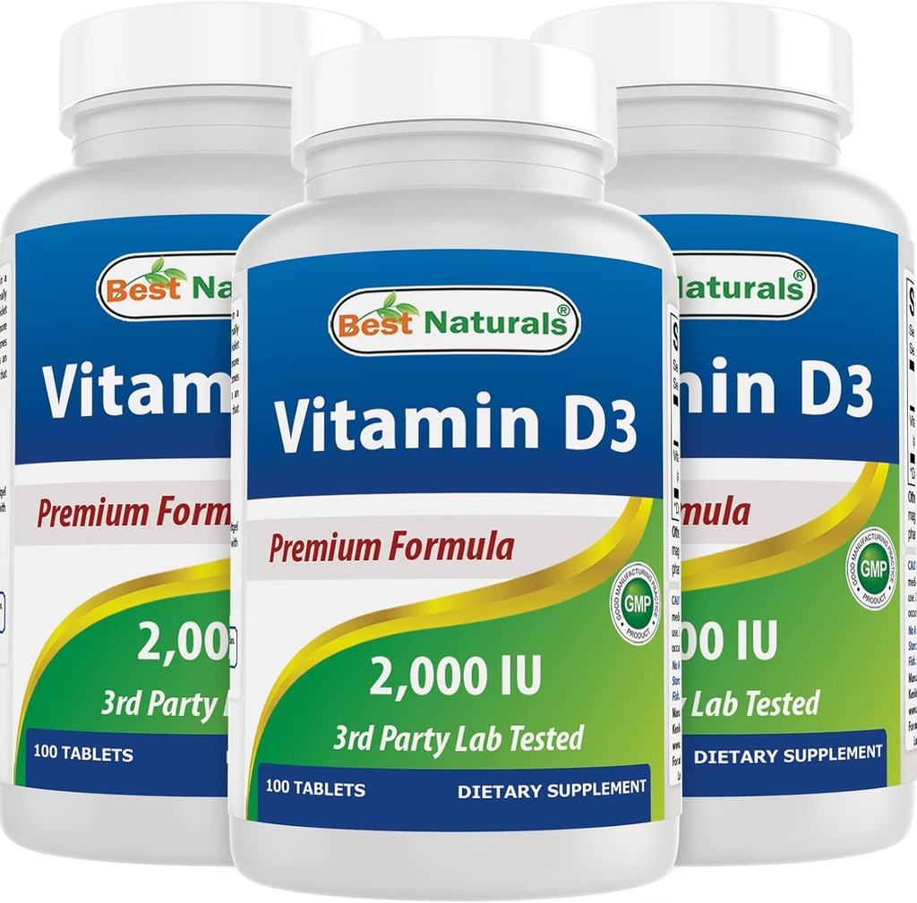 Vitamina D3 2000 IU (50 mcg) - 100 compresse - 100 giorni di alimentazione - aiuta a sostenere la salute immunitaria, le ossa forti e i denti, & Funzione del muscolo (100 conteggio (pacchetto di 3))