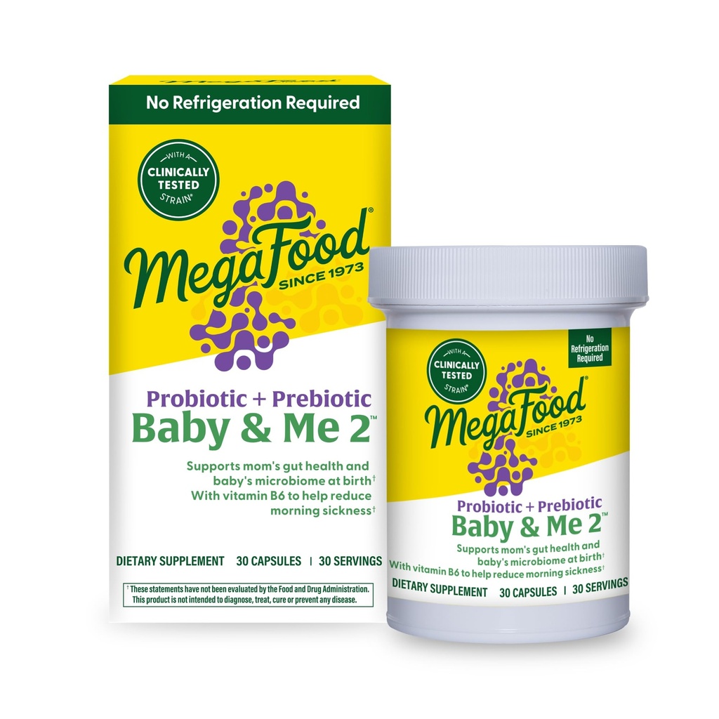 MegaFood Baby & Me 2 Probiotici Prenatali, Prebiotici e Probiotici per la Gravidanza Vegetariana per le Donne, Salute Digestiva & Supporto Immune con Vitamina B6 per Rilievo di Malattia Mattina, 30 Capsule