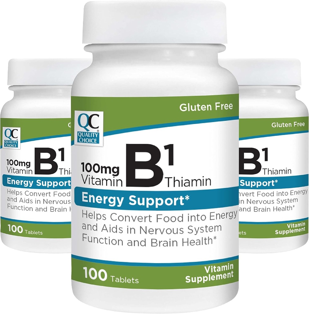 Qualità Scelta Vitamina B1 Thiamin 100 mg di energia di sostegno, Funzione di sistema nervoso, & salute del cervello compresse supplemento di vitamina, 100 Conte bottiglie (3 pacchetto)