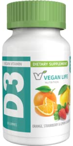 Vegan Life Nutrition - Vitamina D3 Gummies per Bambini e Adulti (1000 UI) - Gluten-Free, Non OGM, Supporta Salute e Sistema Immune - 60 Gummies