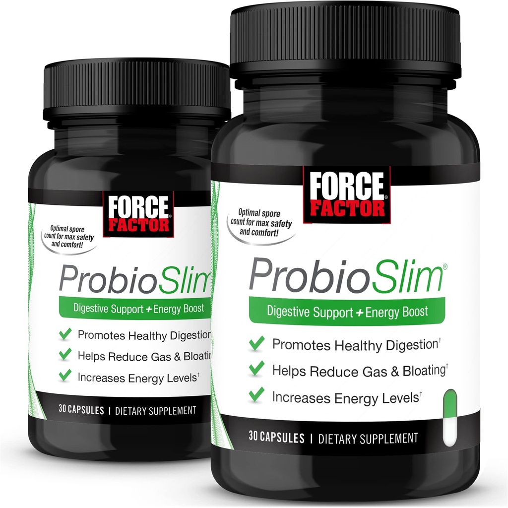 FORCE FACTOR ProbioSlim, 2-Pack, integratore probiotico per le donne e gli uomini con probiotici e Estratto di tè verde, Ridurre gas, Bloating, costipazione, Support Digestive Health & Gut Health, 60 capsule