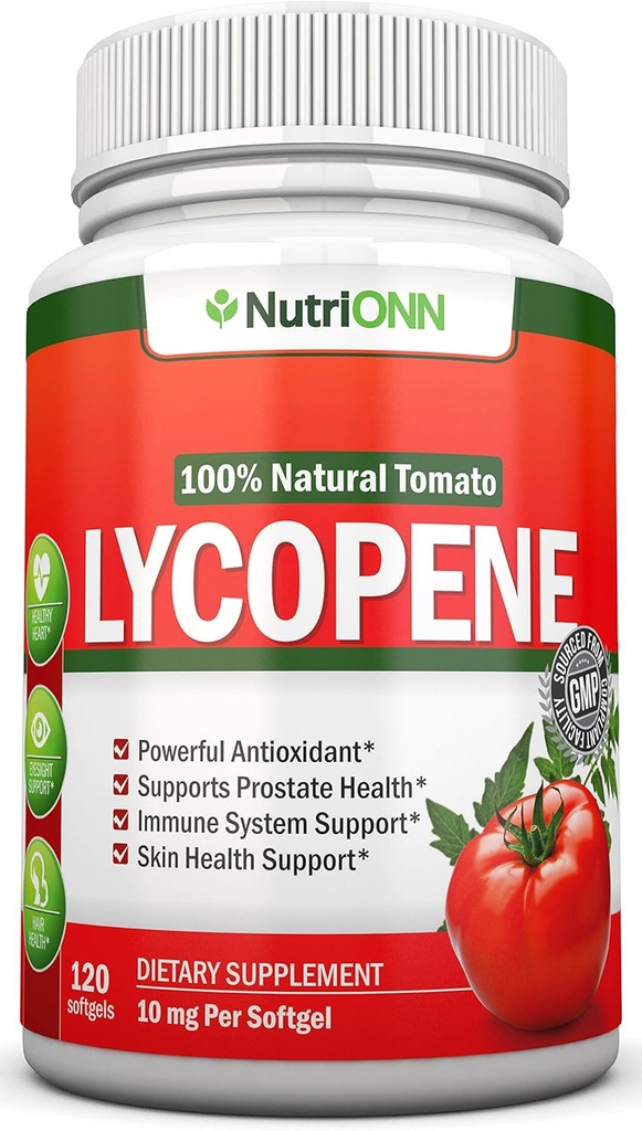 Lycopene - 10MG - 120 Softgels - 3 mesi di fornitura - Premium Quality Antioxidant - 100% pomodoro naturale - Grande per la salute della prostata, supporto del sistema immunitario, salute del cuore e sostegno della vista