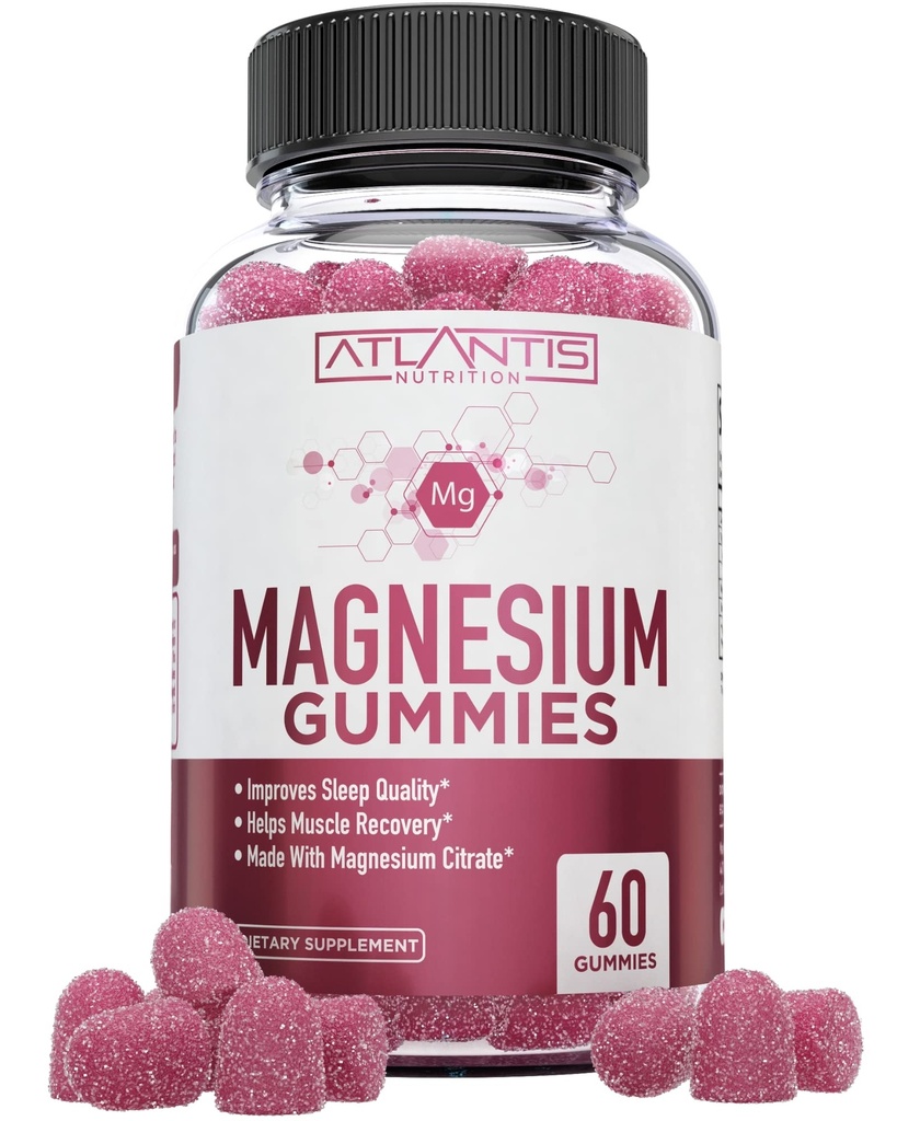 Atlantis Nutrition Magnesium Citrate Gummies – 770mg Citrato di Magnesio per Bambini & Adulti | Supporta il recupero del muscolo, facilita le gomme, promuove la calma & migliore sonno | 60 Vegan Gummies