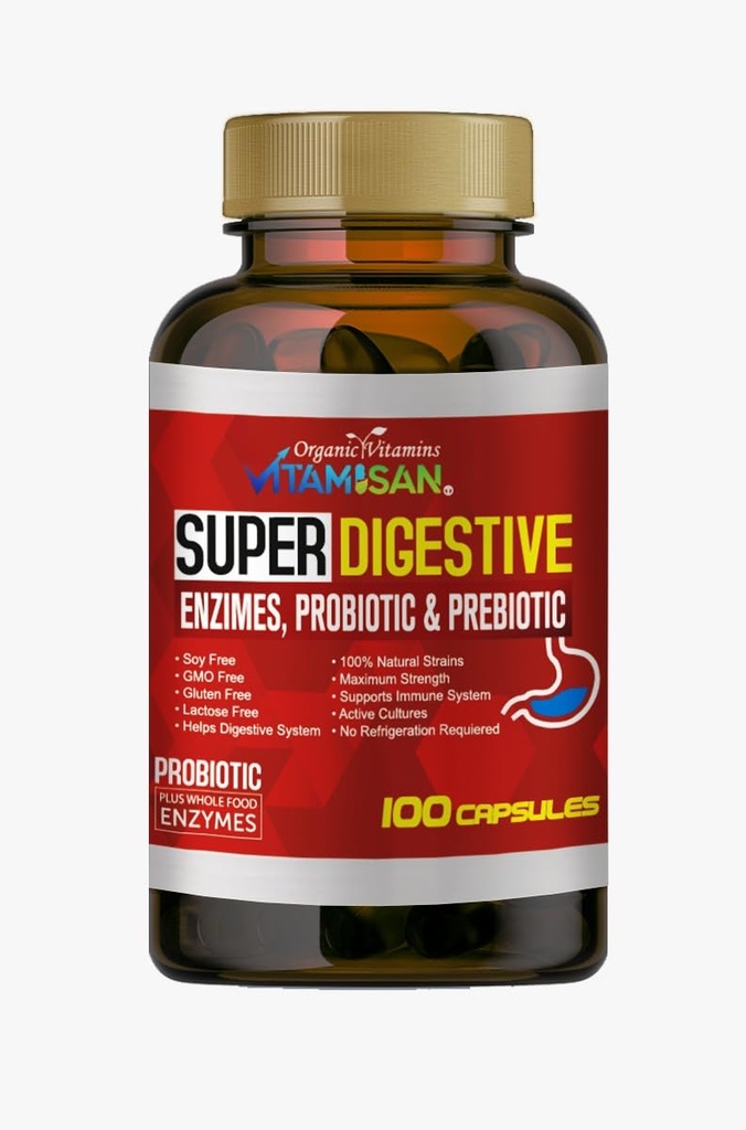 VITAMISAN Vendite Biliares Enzimi Digestivi Pancreatin Enzimas Digestivas probiotici e prebiotici 100 cappucci