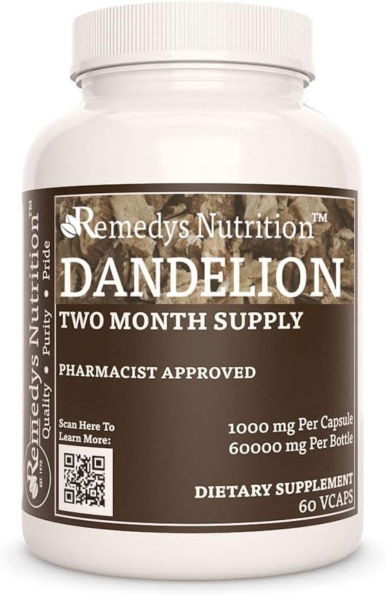 Remedy's nutrizione Dandelion Root | 1.000 mg, 60 Vegan capsule Herbal Dietary Supplement | Two Month Supply