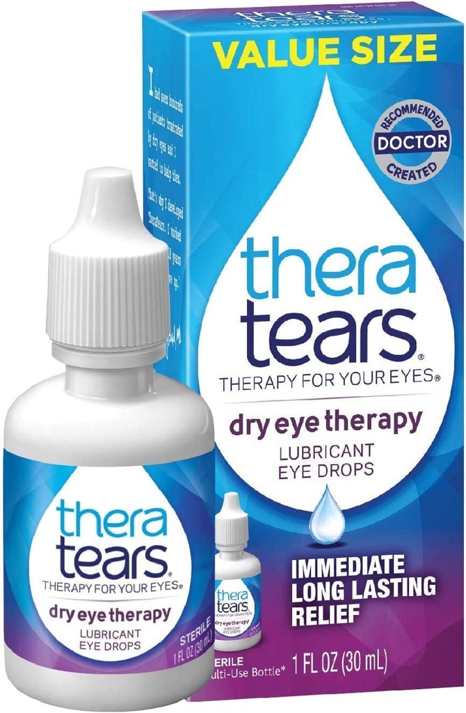 TheraTears Dry Eye Therapy Lubricant Eye Drops Twin Pack, (2 x 30mL bottiglie) + 1,0 Fl Oz Bottiglia